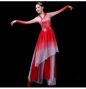 Red Chinese Folk Dance dress Classical dance costumes, female fan dance costumes, national Chinese style Yangge costumes